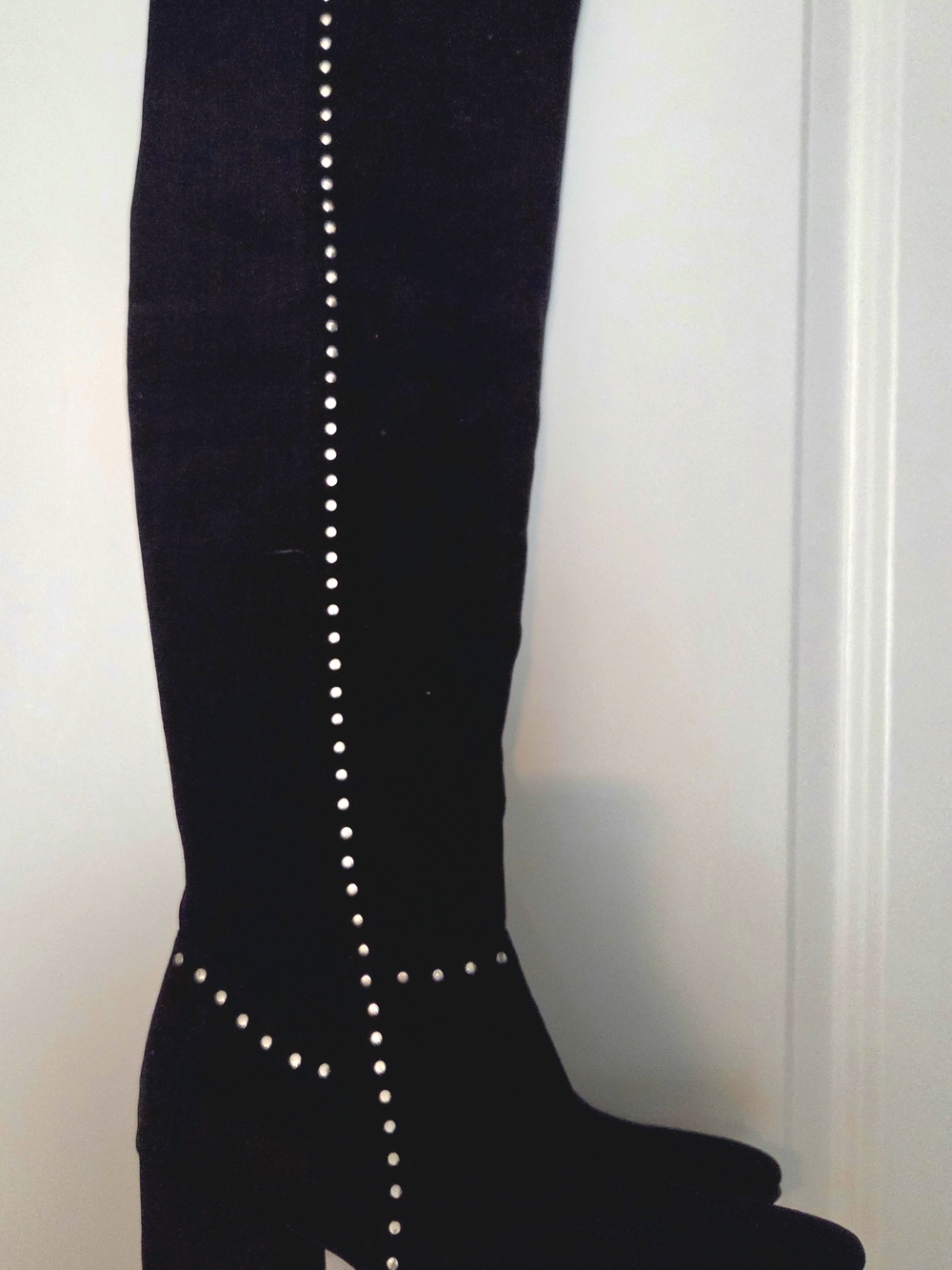 Women’s Black Studded Knee-High Boots Seven Dials Brand New Suede Western Chic
